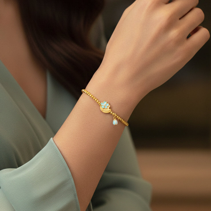 Blazing Van Gogh Series 24K Gold Diamond Almond Blossom Flower Bracelet