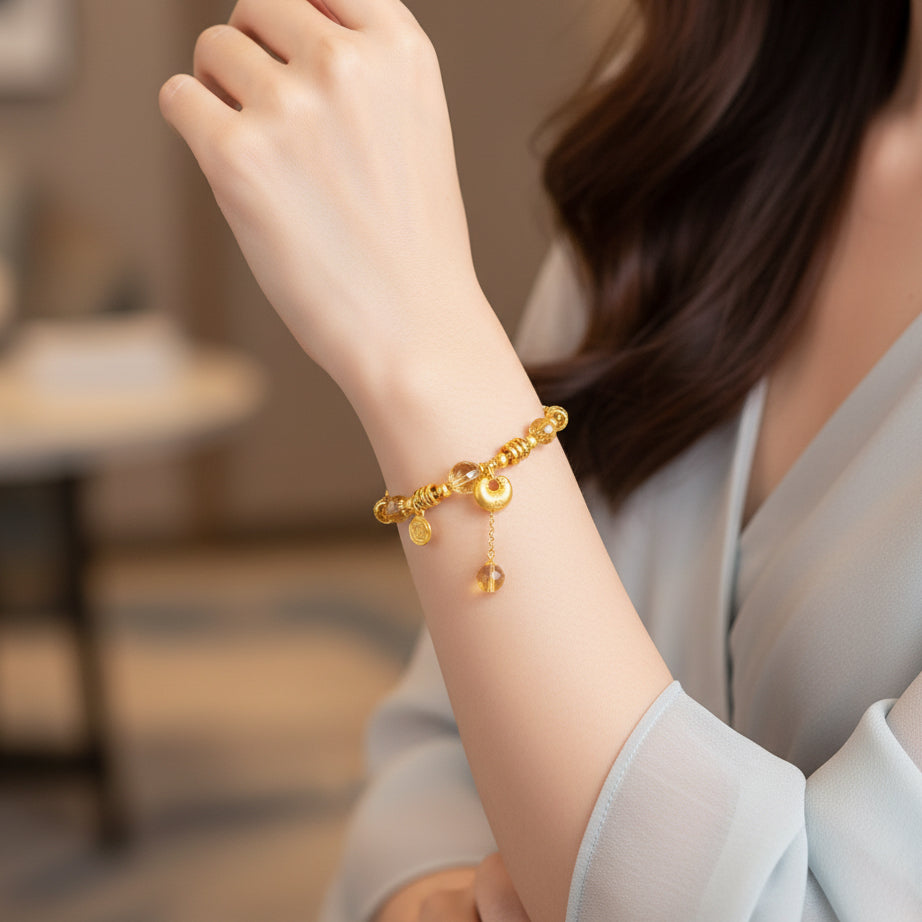Gold Plated Silver Yellow Crystal Lucky Bag Bracelet