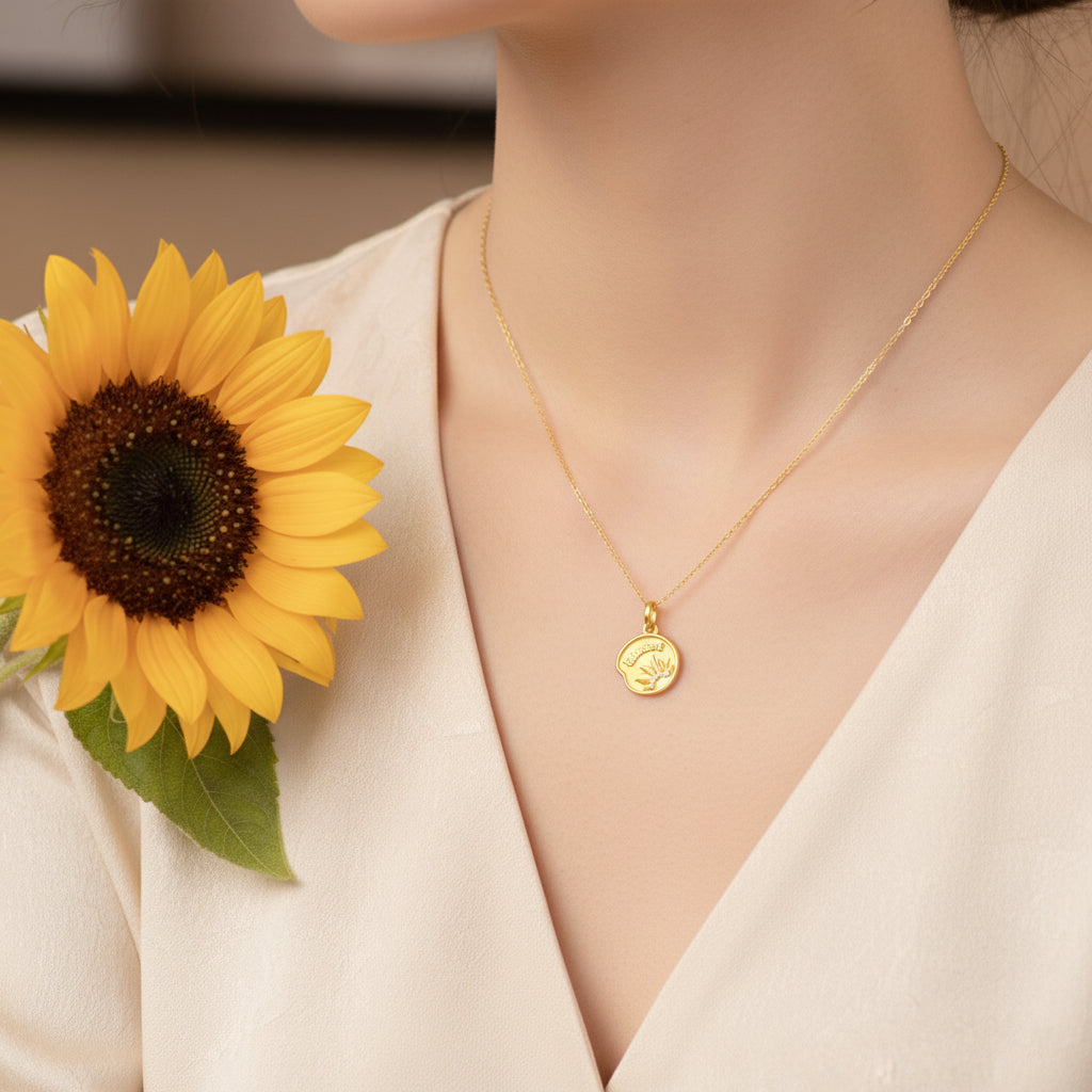Blazing Van Gogh Series 24K Gold Diamond Sunflower round pendant