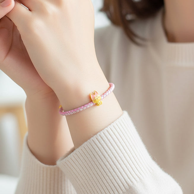 Hạt Charm tráng men hoạt hình con cáo nhỏ màu vàng 24K