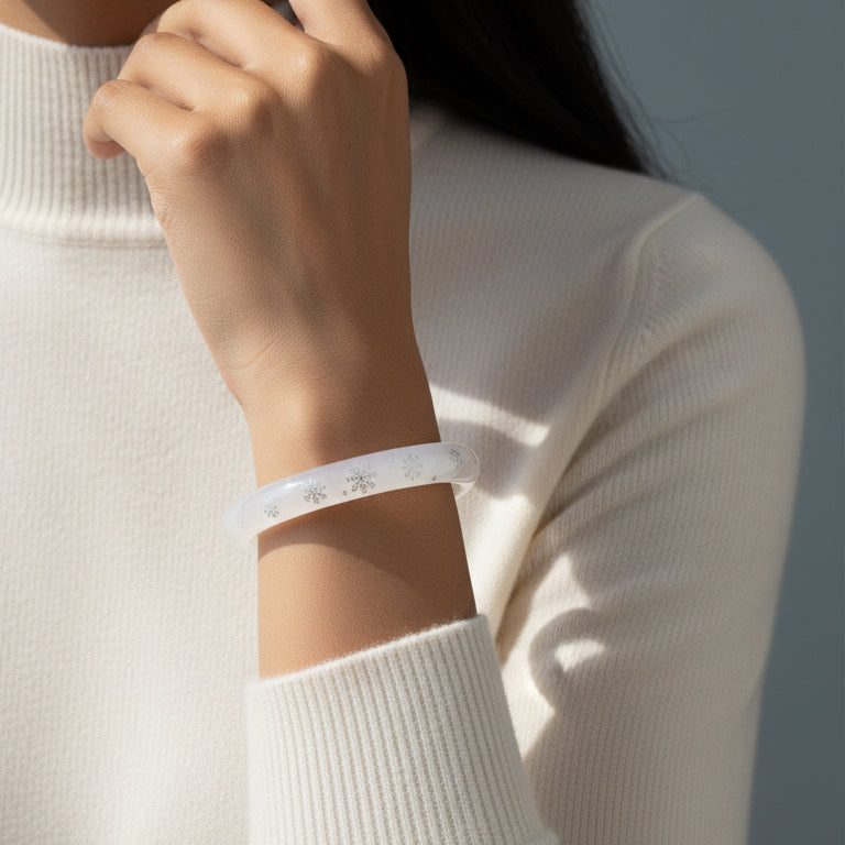 Butterfly Snowflake White Moonlight Chalcedony Bangle