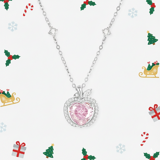 S925 Silver Zircon Pink Apple Necklace
