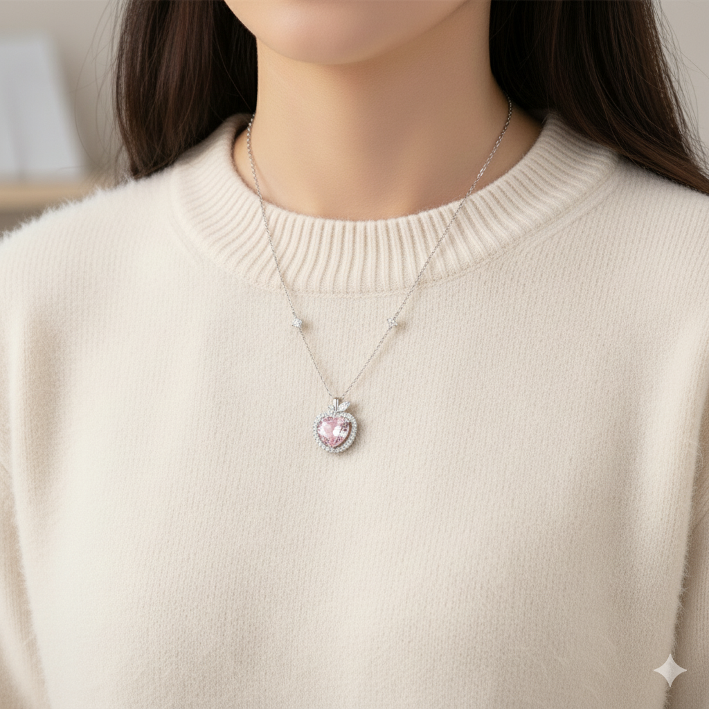 Silver Zircon Pink Apple Necklace