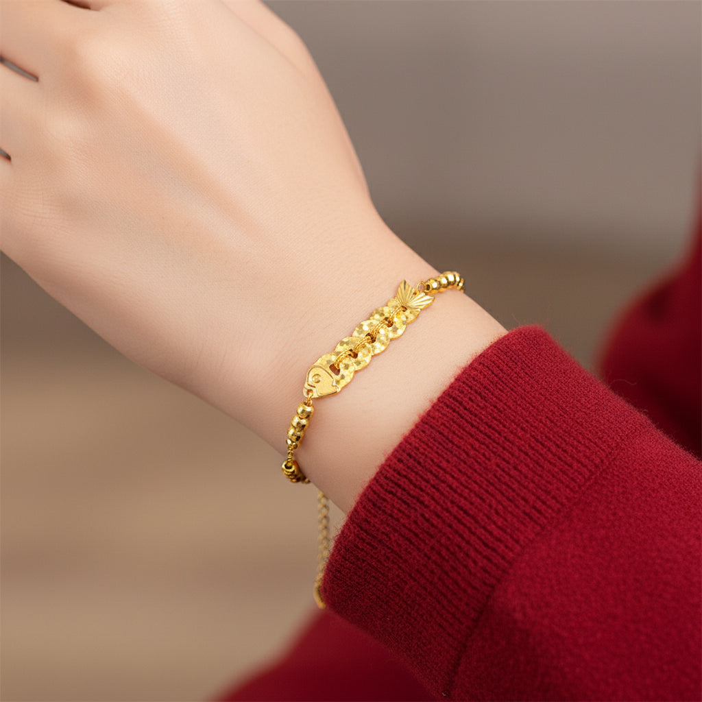 S925 Silver Five Emperors Coins Koi Goldfish Jewelry Set - Bracelet Necklace