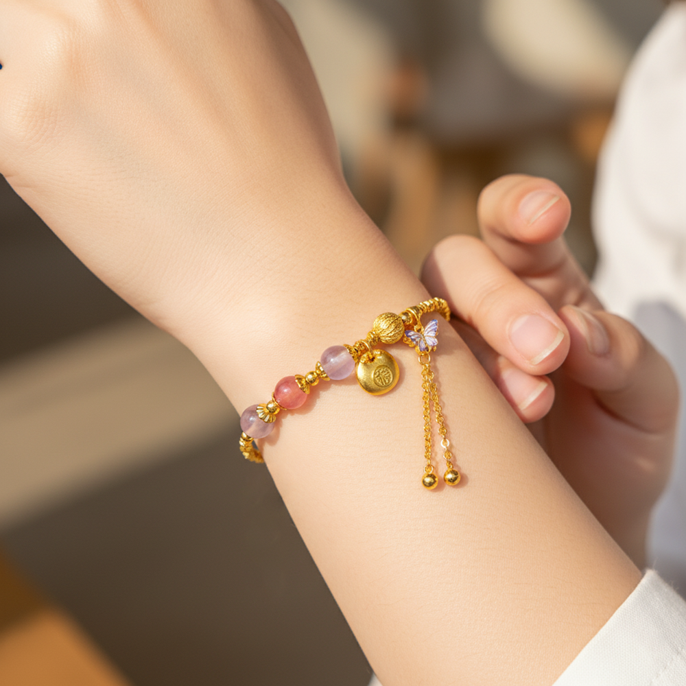 S925 Silver Agate Blessing Fu Bag Butterfly Bracelet