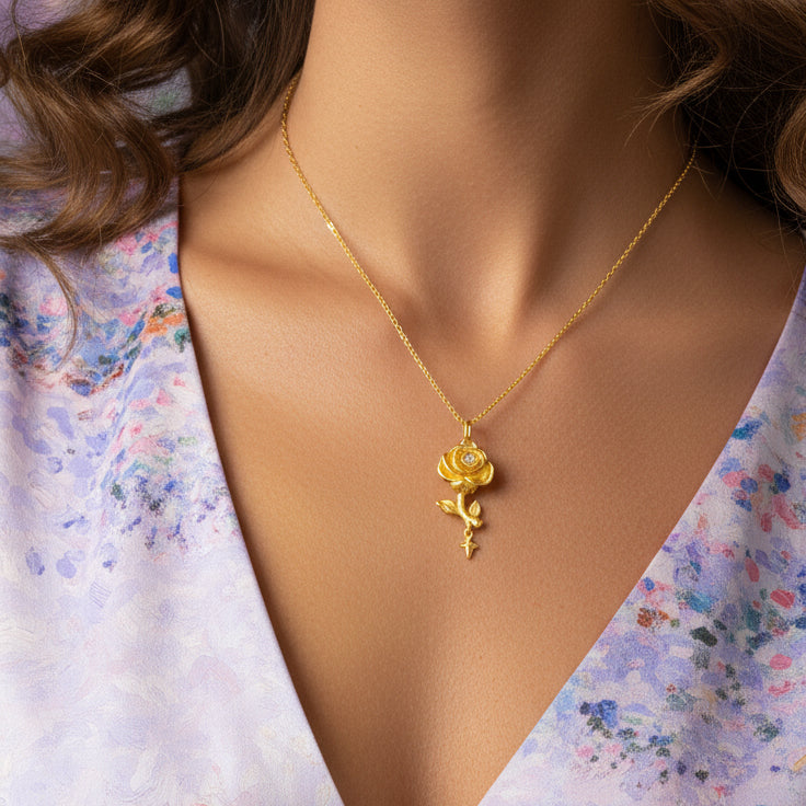 [Pre-sale] Monet Garden Series 18K Gold Diamond Star Rose Pendant