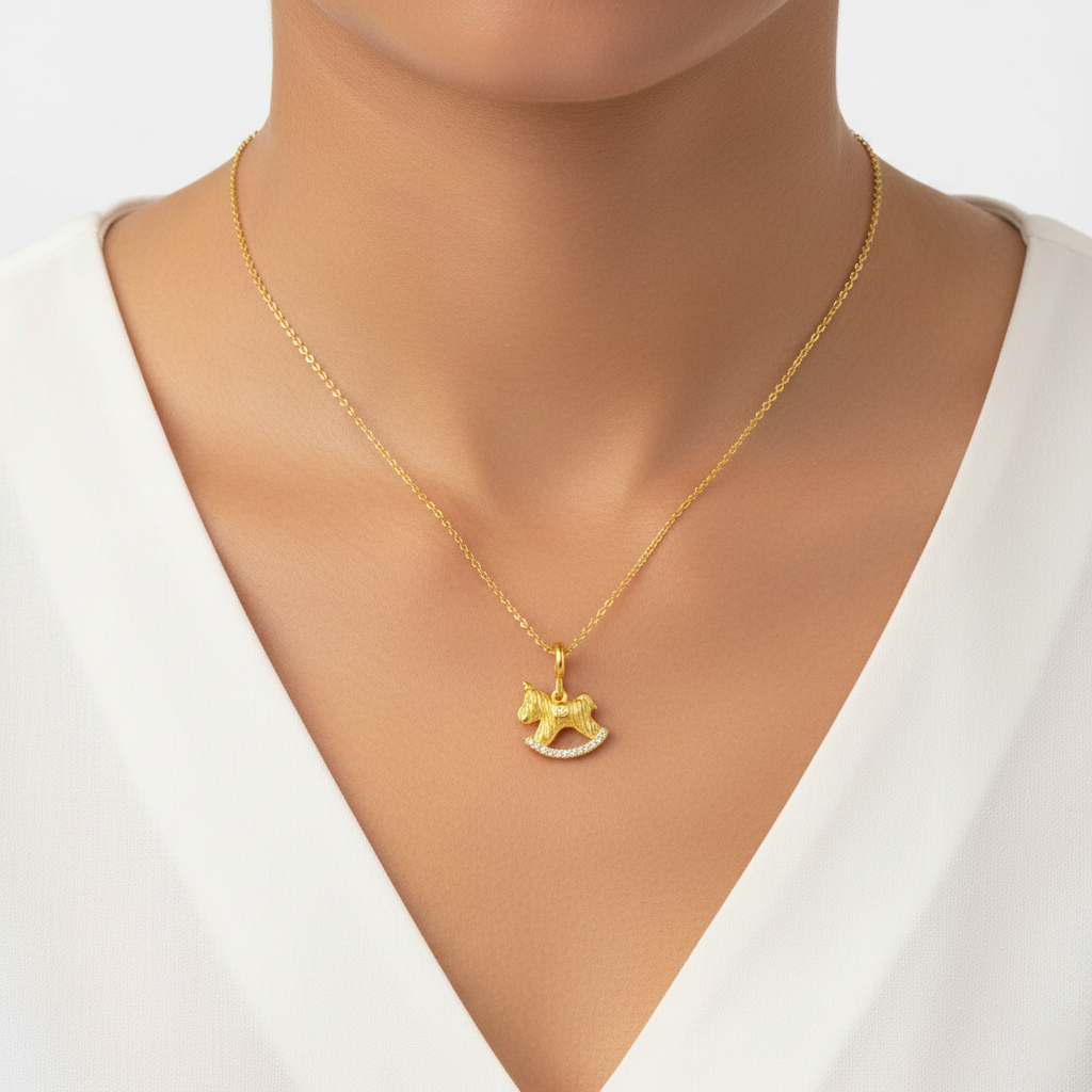S925 Silver Zircon Rocking Horse Pendant