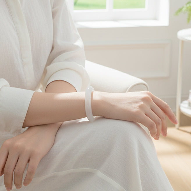 White Moonlight White Chalcedony Jade Bangle