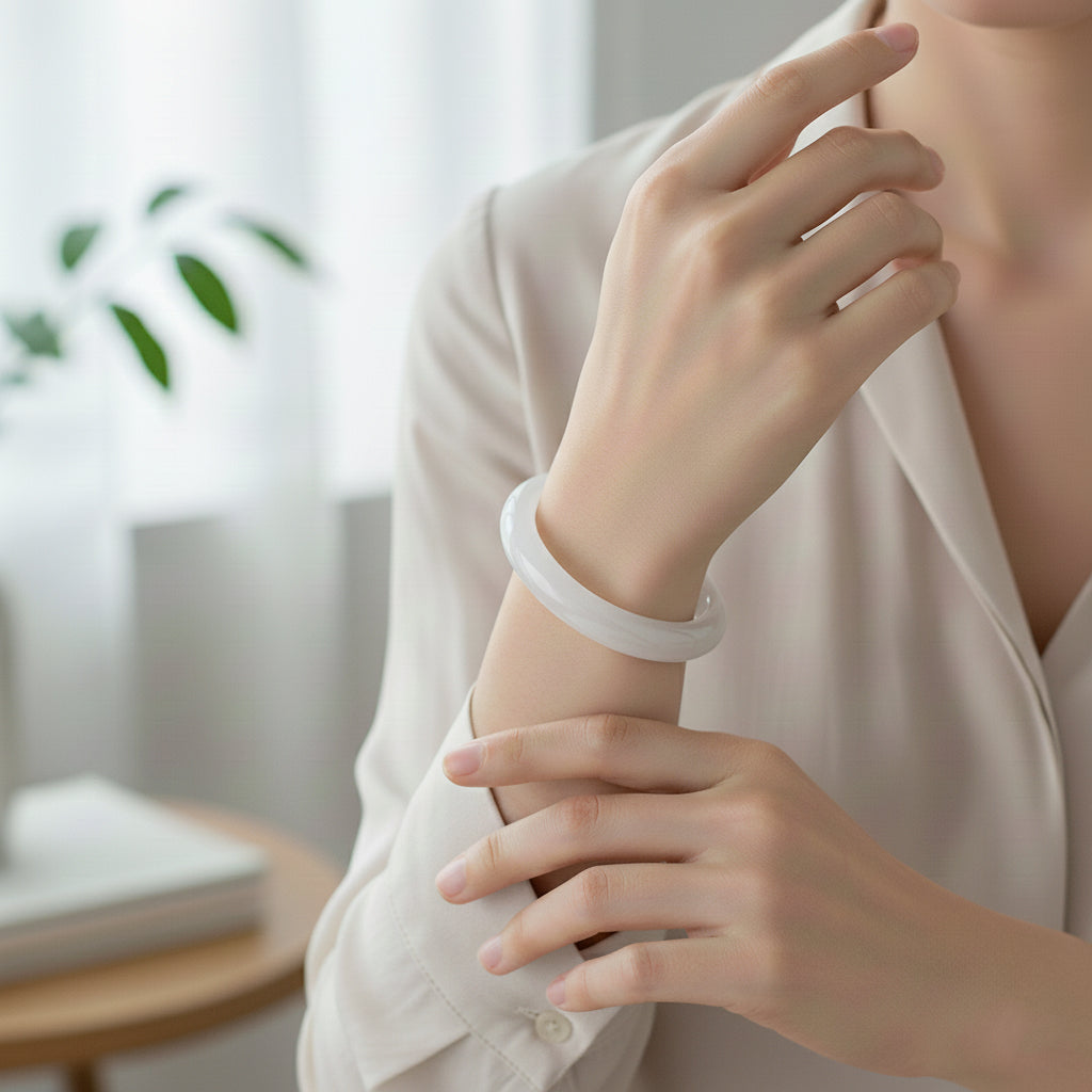 White Moonlight White Chalcedony Jade Bangle