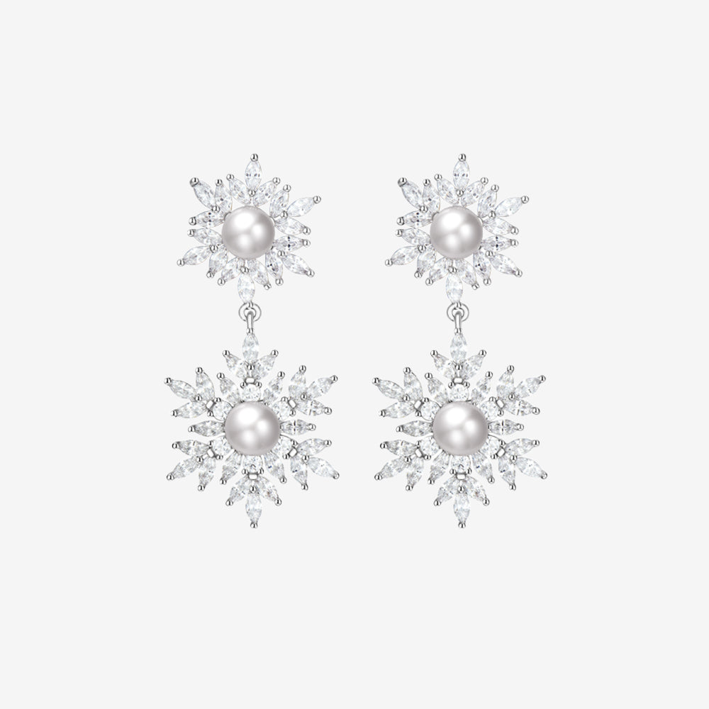 Gorgeous Pearl Snowflake Drop Earrings