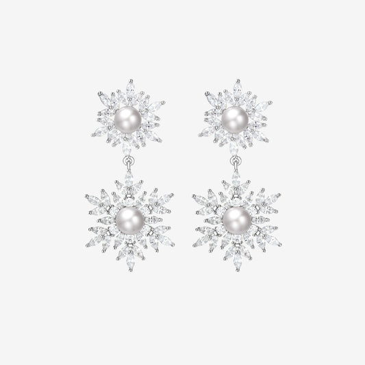 Gorgeous Pearl Snowflake Drop Earrings