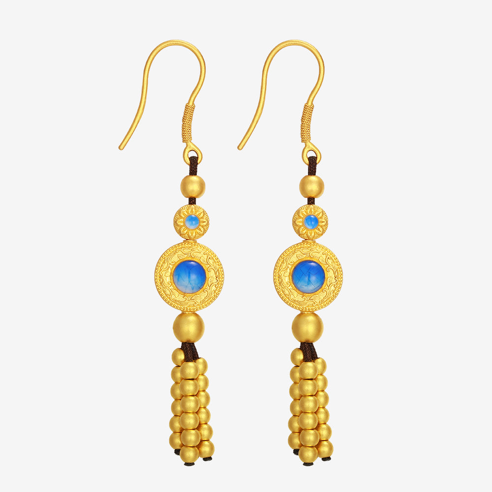 Oriental Blue and White Series 24K Gold Gourd Drop Earrings