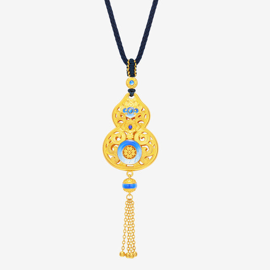 Oriental Blue and White Series 24K Gold Gourd Necklace Pendant