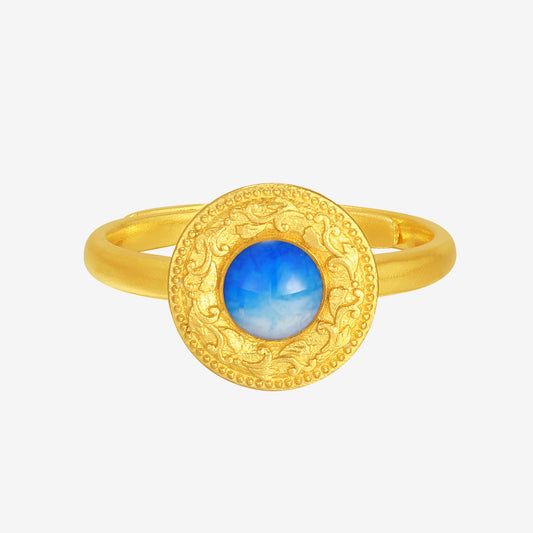 Oriental Blue and White Series 24K Gold Pattern Signet Ring