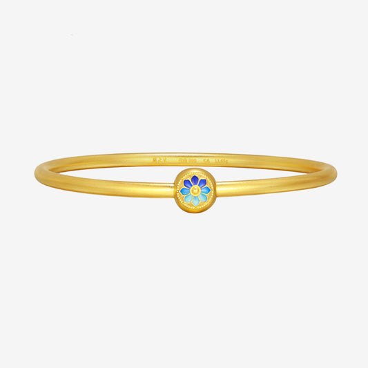 Oriental Blue and White Series 24K Gold Enamel Eight Treasure Flower Bangle