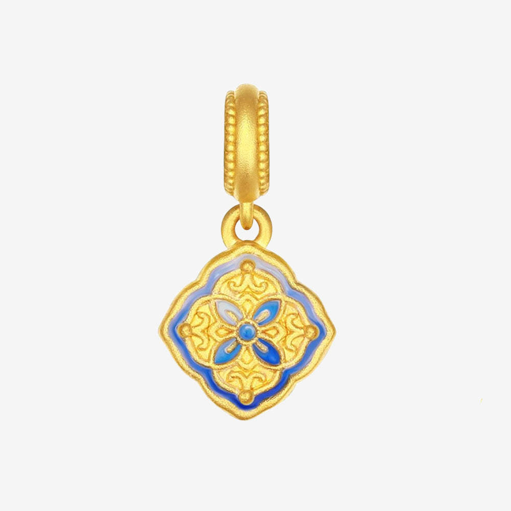 Oriental Blue and White Series 24K Gold Enamel Ancient Style Charm Set