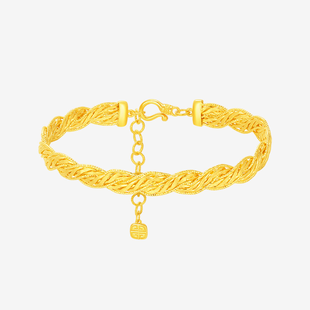 24K Gold Wheat and Twisted Bangle