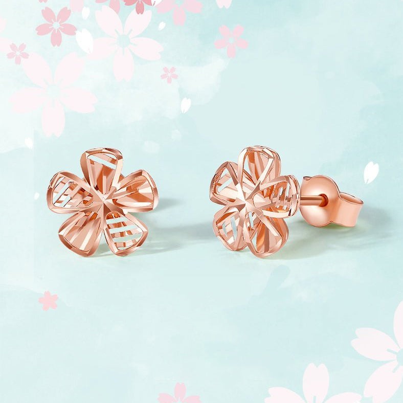 18K Rose Gold Hollow Sakura Stud Earring