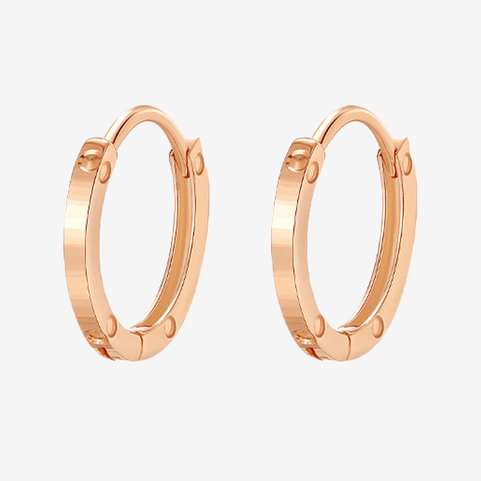 18K Rose Gold Rivet Floating Light Huggie Earrings