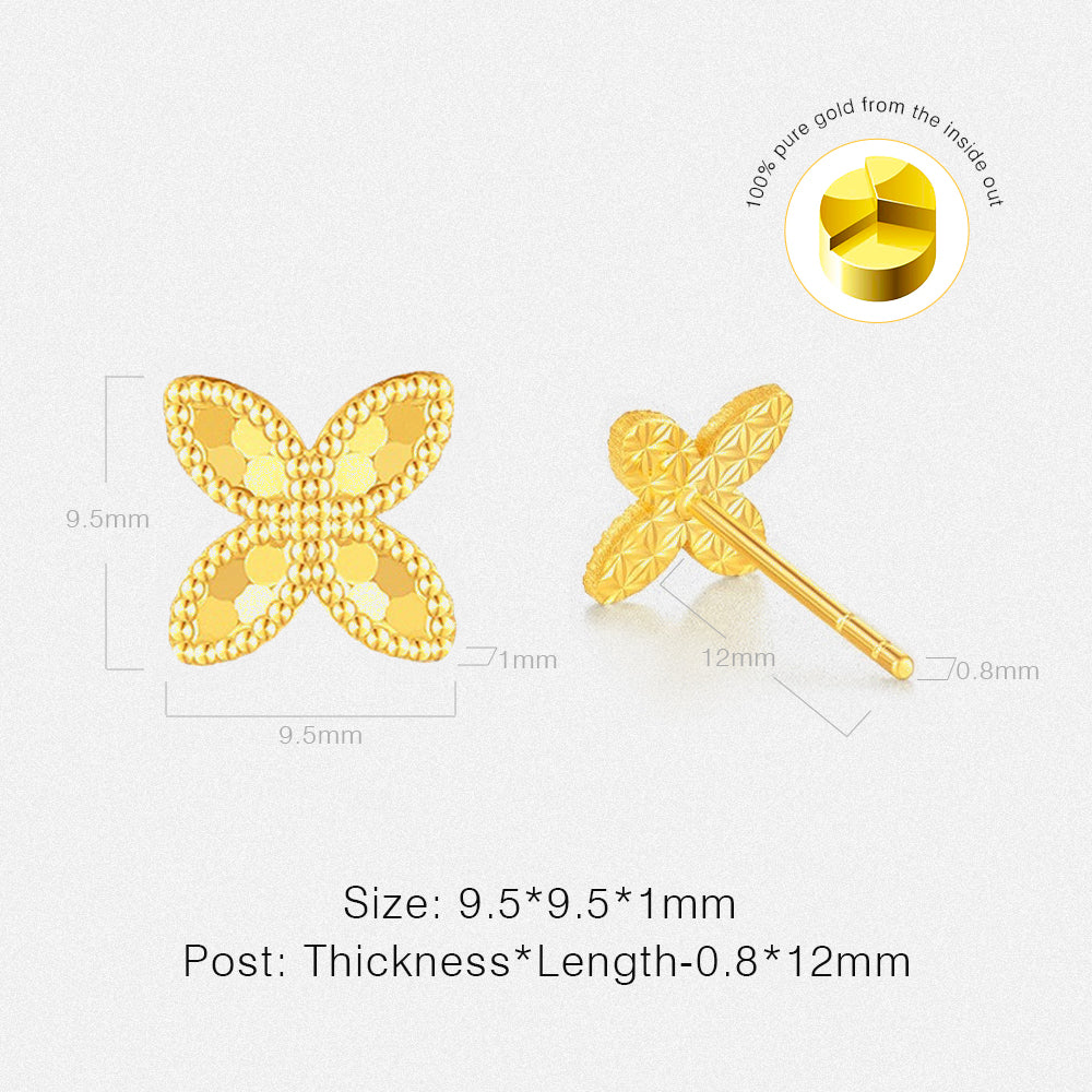 18K Gold Lucky Clover Shining Earrings