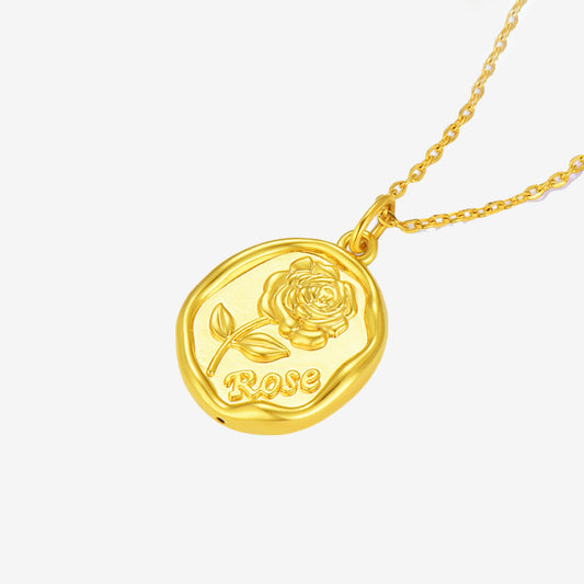 18K Gold Rose Flower Necklace Pendant