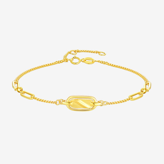 18K Gold Oval Tag Curb Chain Bracelet