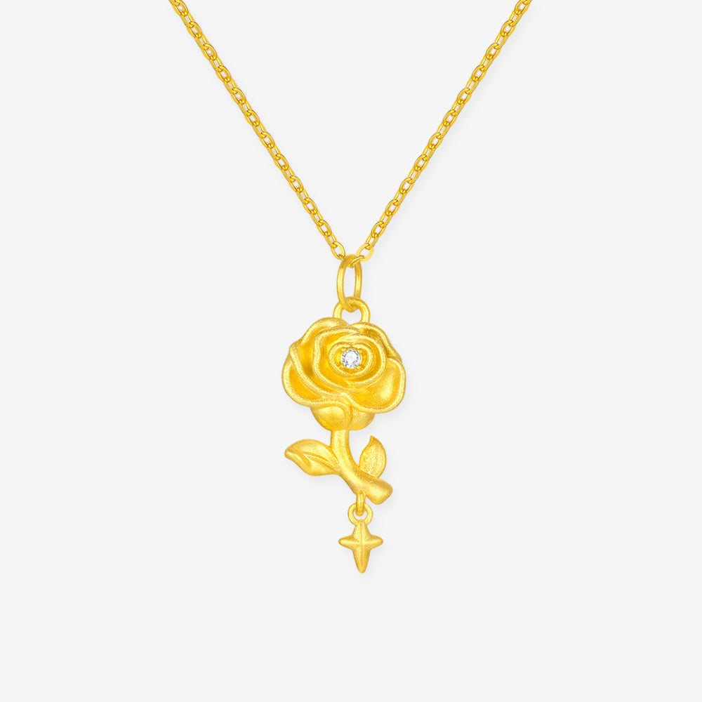 Monet Garden Series 18K Gold Diamond Star Rose Pendant