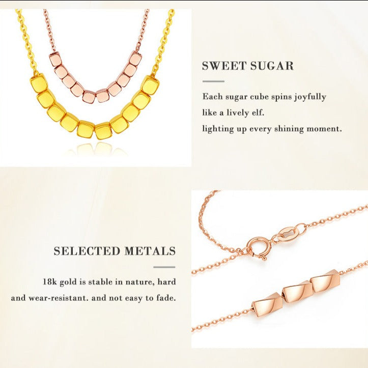 18K Gold O-chain Sugar Cubes Necklace