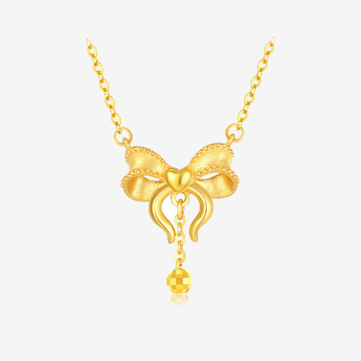 18K Gold Ribbon Bow Knot Necklace