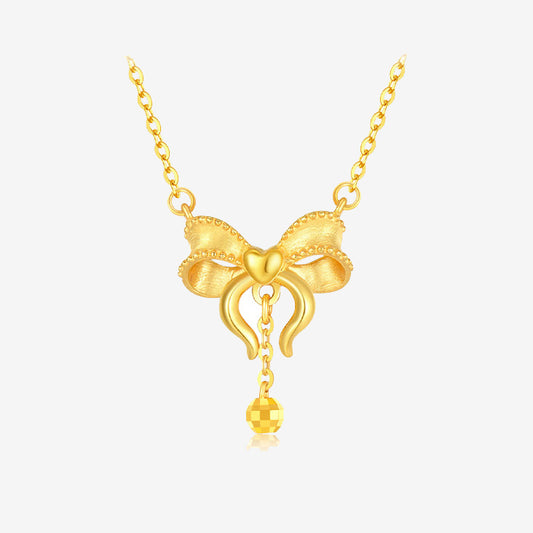 18K Gold Ribbon Bow Knot Necklace