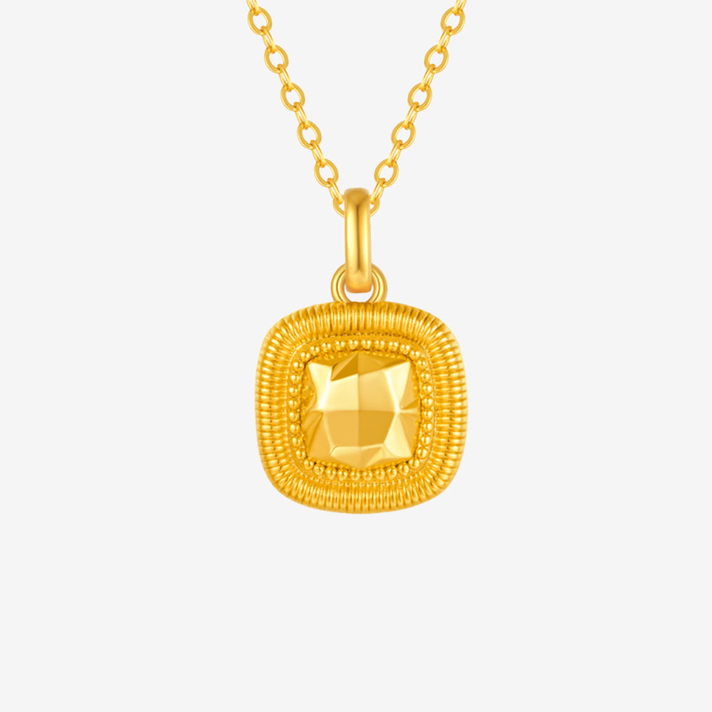 18K Gold Sugar Cube Necklace Pendant