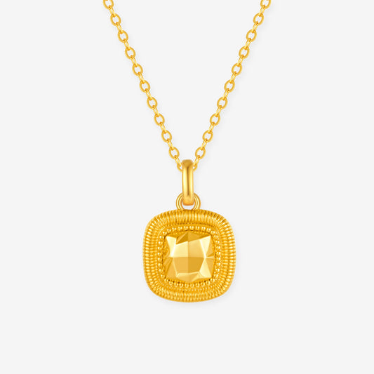 18K Gold Sugar Cube Necklace Pendant