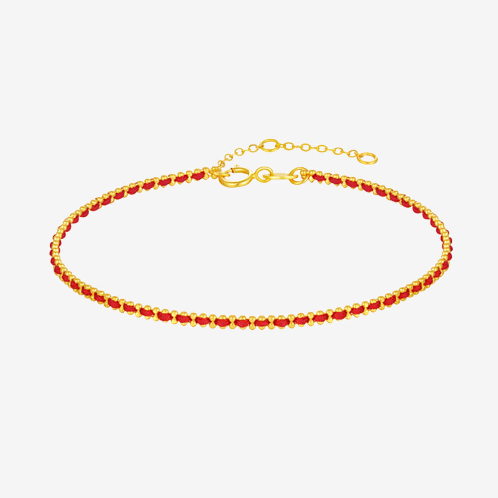 Au750 18K Gold Red Slim Braided Bracelet