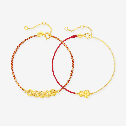 18K Gold Shining Five Emperors Coin Gourd String Bracelet