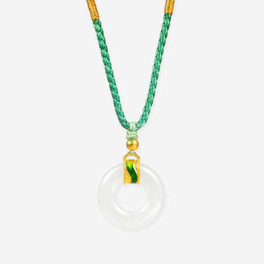 A Grand Panorama of Rivers and Mountains Series 24K Gold Enamel Hetian Jade Ping An Buckle Coin Pendant