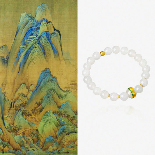 A Grand Panorama of Rivers and Mountains Series 24K Gold Enamel Hetian Jade Beaded Bracelet