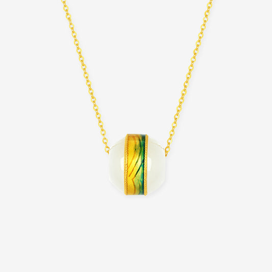 A Grand Panorama of Rivers and Mountains Series 24K Gold Enamel Hetian Jade Bead Necklace