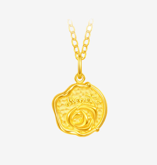 Monet Garden Series 24K Gold  Seal Wax Rose Necklace Pendant