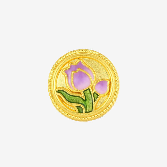 Monet Garden Series 24K Gold Enamel TULIP round pendant