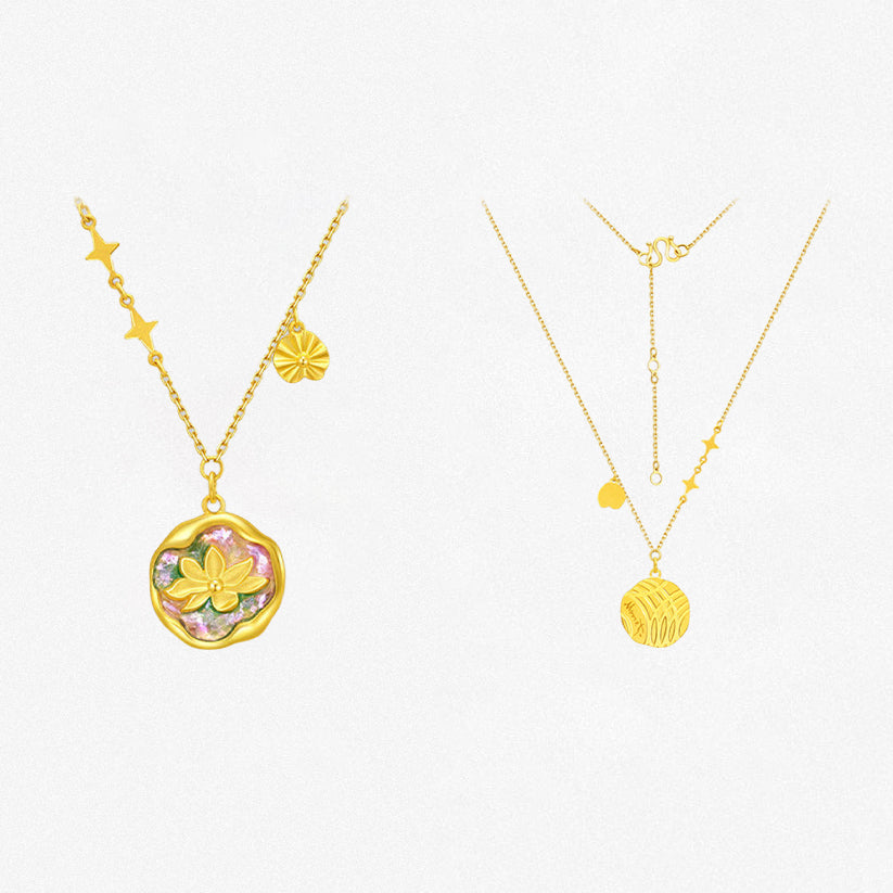 Monet Garden Series 24K Gold Enamel Colorful Water Lily Lotus Leaf Necklace