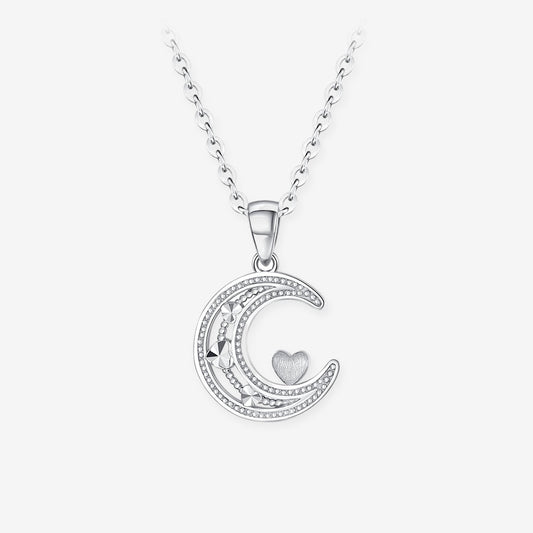 Platinum Moon Love Heart Pendant