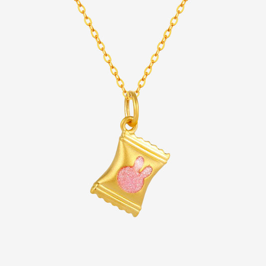 24K Gold Rabbit Candy Bag Necklace Pendant