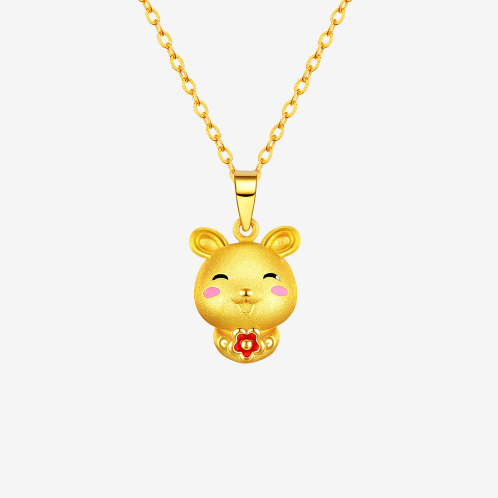 24K Gold Enamel Rabbit Pendant