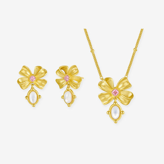 [Pre-sale] S925 Silver Ribbon Bow Knot Jewelry Set - Earrings Necklace
