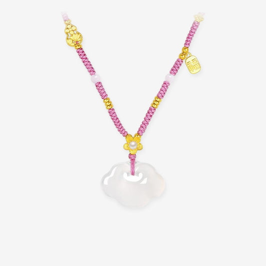 Silver Chalcedony Auspicious Cloud Ping An Buckle Necklace