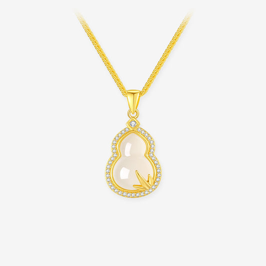 [Pre-sale] Gold Plated Silver Chalcedony Happiness Gourd Necklace
