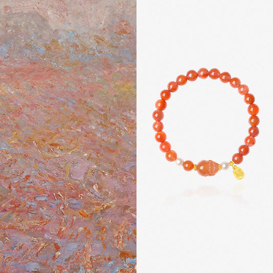 24K Gold Pearl South Red Agate Blessing Beaded Bracelet