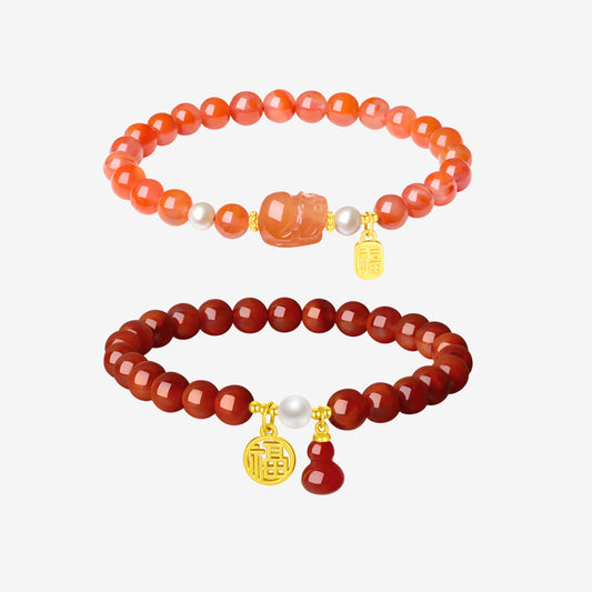 24K Gold Pearl South Red Agate Blessing Beaded Bracelet