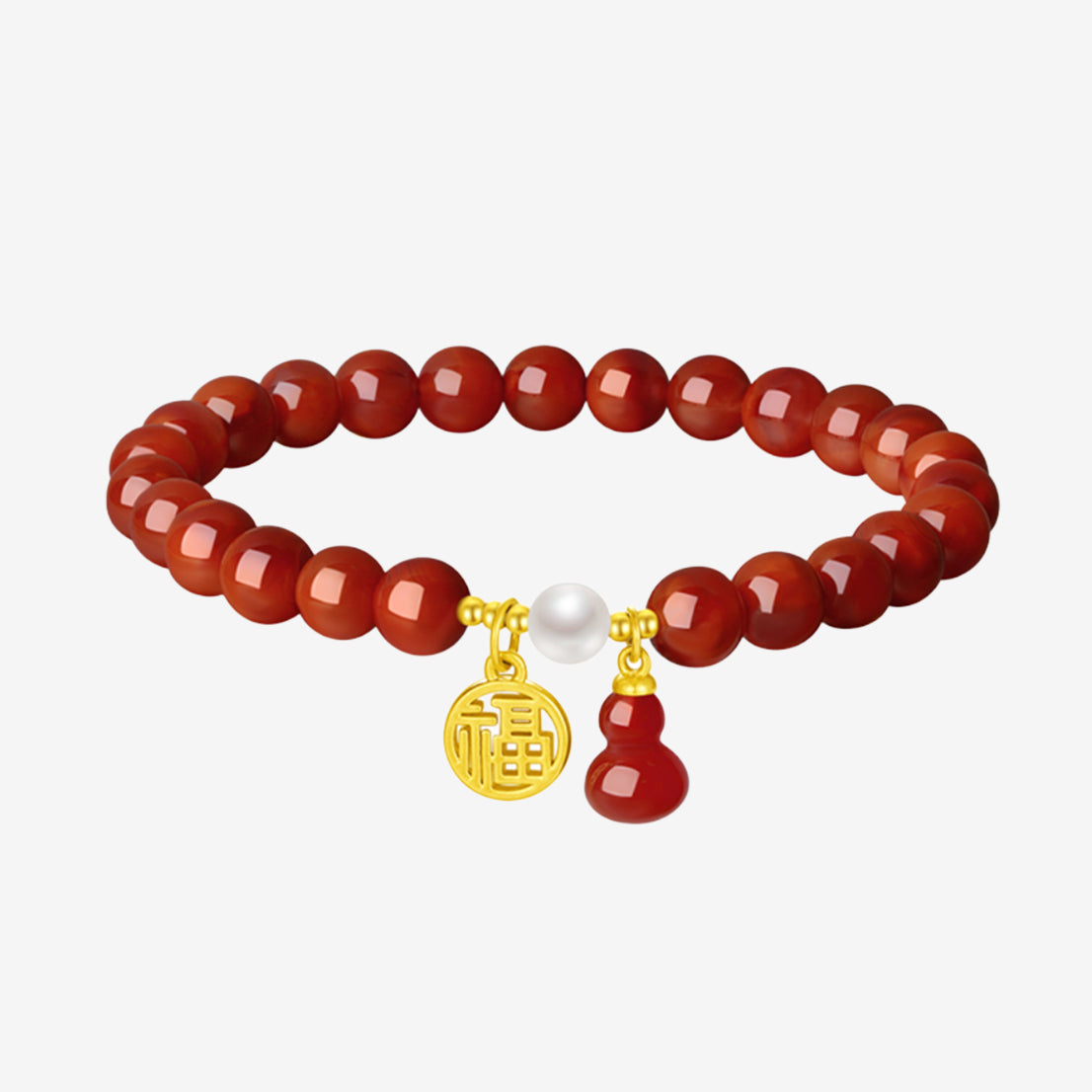 24K Gold Pearl South Red Agate Blessing Beaded Bracelet