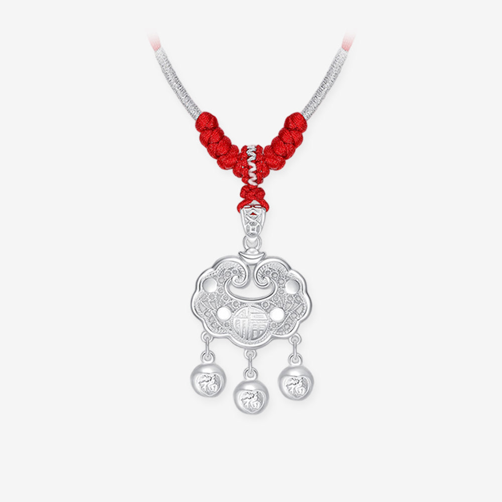 Silver Auspicious Newborn Baby Child Ruyi Lock Necklace